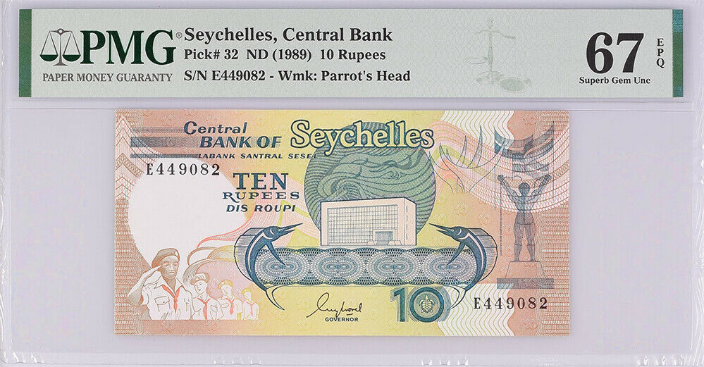 Seychelles 10 Rupees ND 1989 P 32 Superb GEM UNC PMG 67 EPQ High