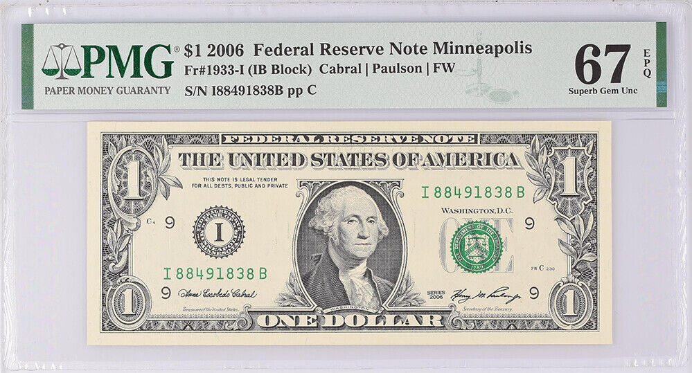 United States 1 Dollar USA 2006 I Minneapolis P 523 Superb GEM UNC PMG 67 EPQ