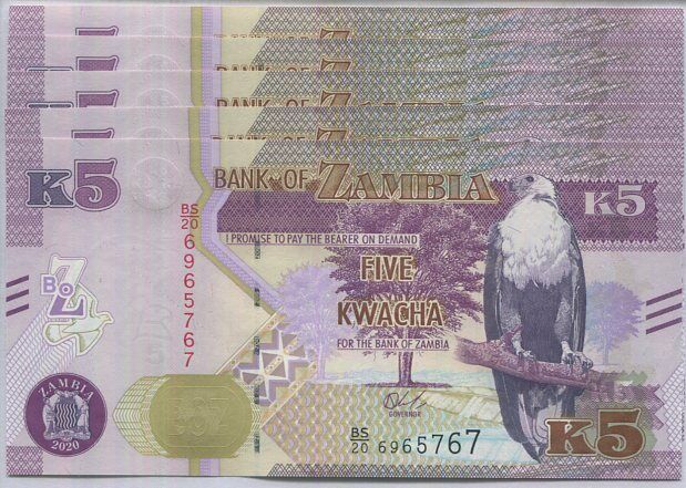 Zambia 5 Kwacha 2020 P 57 UNC Lot 5 PCS