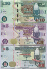 Zambia Set 3 Pcs 2 5 10 Kwacha Random Date P 56 57 58 UNC