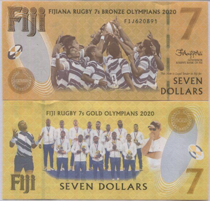 Fiji 7 Dollars 2020 / 2022 Commemorative YELLOW P NEW UNC
