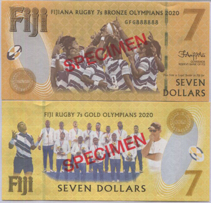 Fiji 7 Dollars 2020 / 2022 Commemorative YELLOW P NEW SPECIMEN UNC