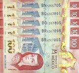 Mexico Set 5 PCS 100 Pesos 2021 P New (5 Different Sign) Random Prefix UNC