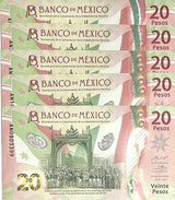 Mexico Set 5 PCS 20 Pesos 2021 P 136 AN Prefix 5 Different Sign UNC