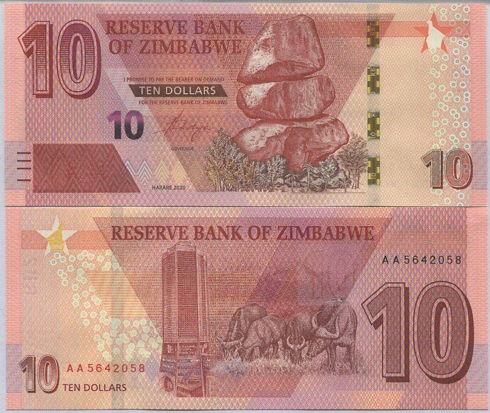 Zimbabwe 10 Dollars 2020 P 103 AA Prefix UNC