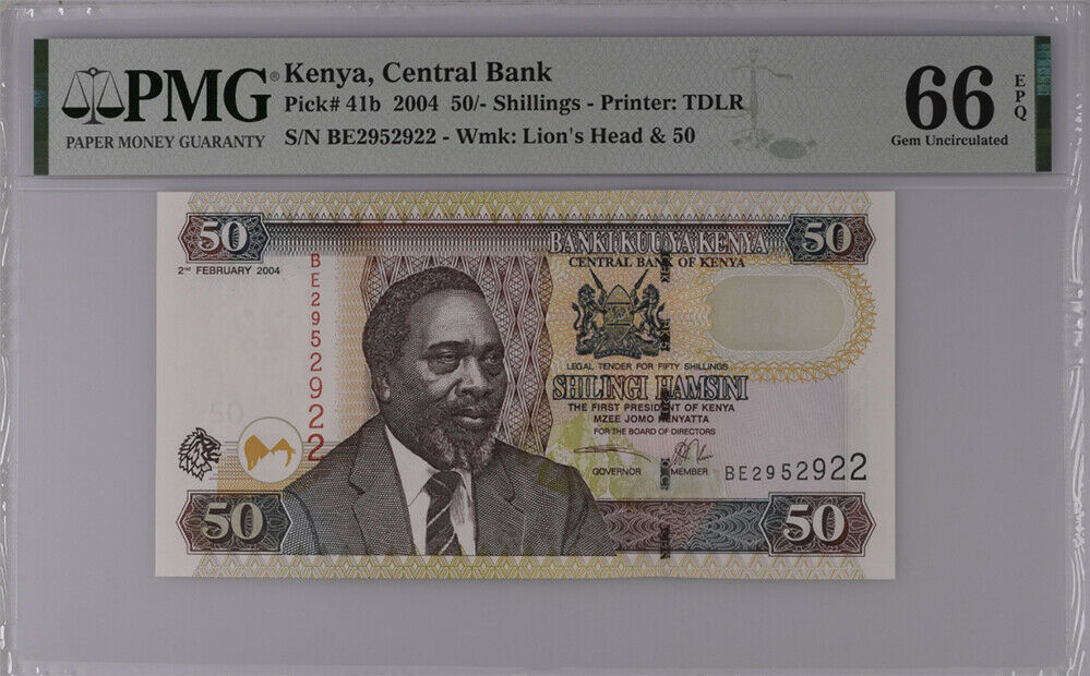 Kenya 50 Shillings 2004 P 41 b Gem UNC PMG 66 EPQ Top Pop