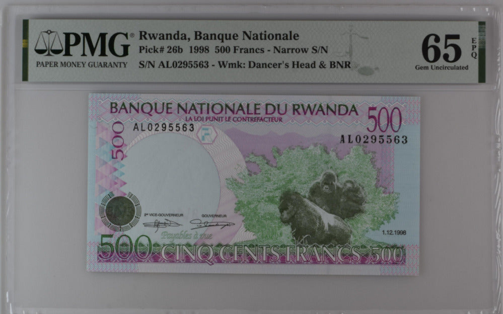 Rwanda 500 Francs 1998 P 26 b Gem UNC PMG 65 EPQ