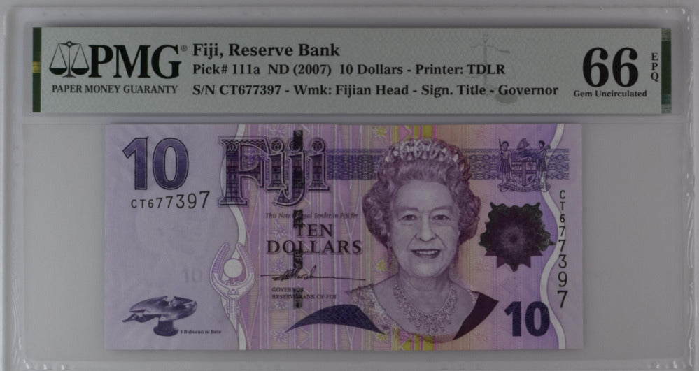 Fiji 10 Dollars ND 2007 P 111 a Gem UNC PMG 66 EPQ