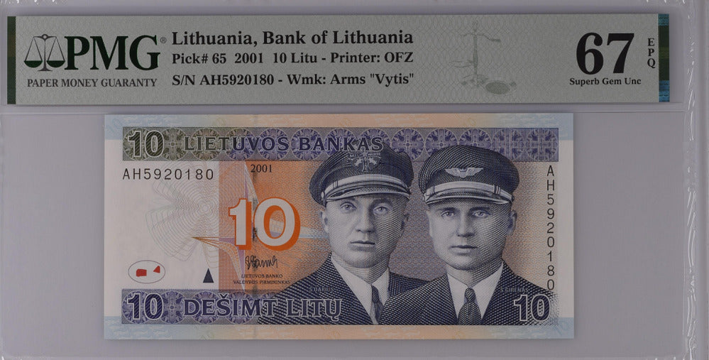 Lithuania 10 Litu 2001 P 65 Superb Gem UNC PMG 67 EPQ