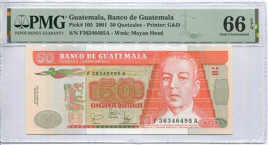 Guatemala 50 Quetzales 2001 P 105 GEM UNC PMG 66 EPQ