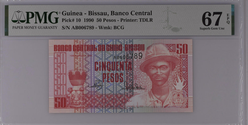 Guinea Bissau 50 Pesos 1990 P 10 Nice # 6789 Superb Gem UNC PMG 67 EPQ