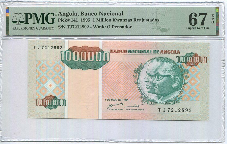 Angola 1000000 1 Million Kwanzas 1995 P 141 Superb GEM UNC PMG 67 EPQ