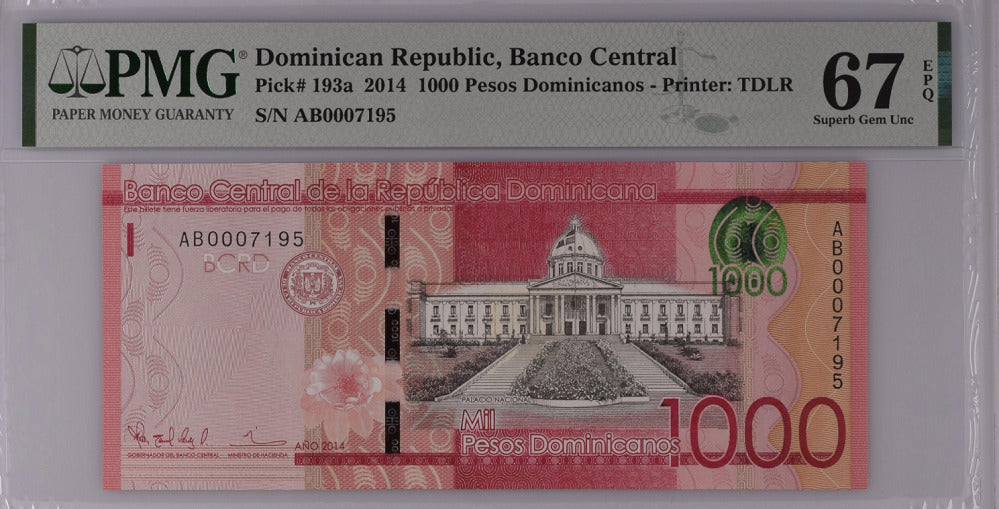 Dominican Republic 1000 Pesos 2014 P 193 a Superb Gem UNC PMG 67 EPQ Top Pop