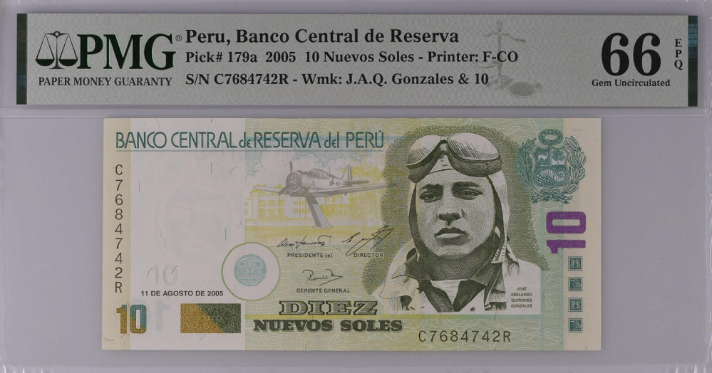 Peru 10 Nuevos Soles 2005 P 179 a Gem UNC PMG 66 EPQ