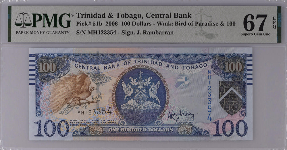 Trinidad & Tobago 100 Dollars 2006 P 51 b Superb Gem UNC PMG 67 EPQ