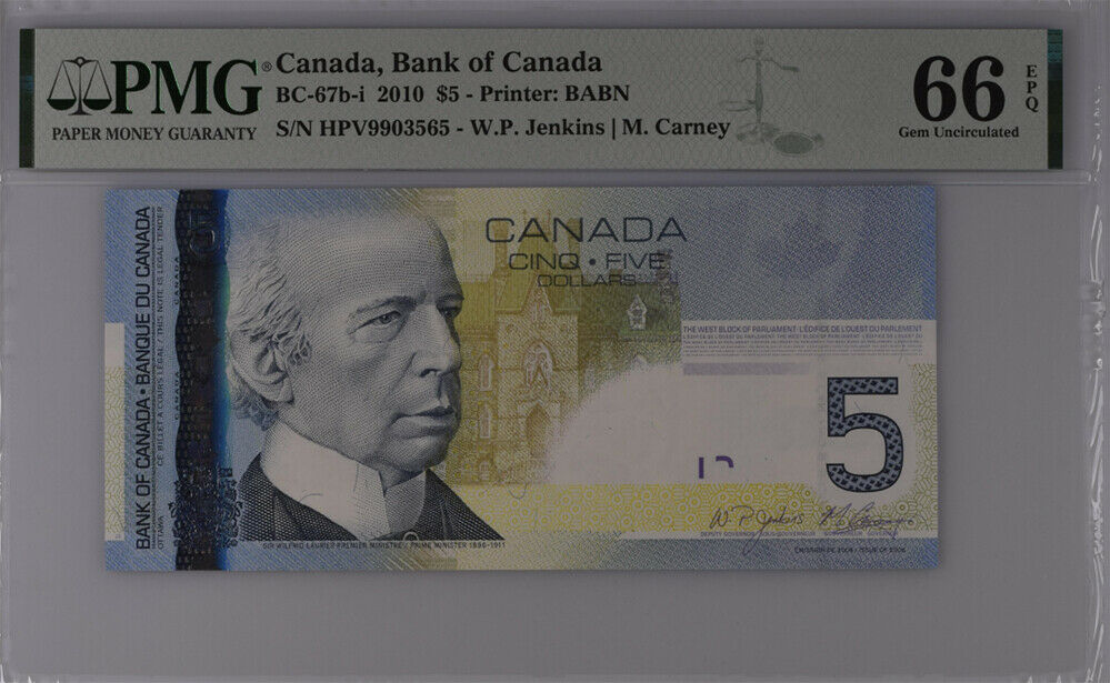 Canada 5 Dollars 2006/2010 P 101A/d Jenkins Carney Gem UNC PMG 66 EPQ