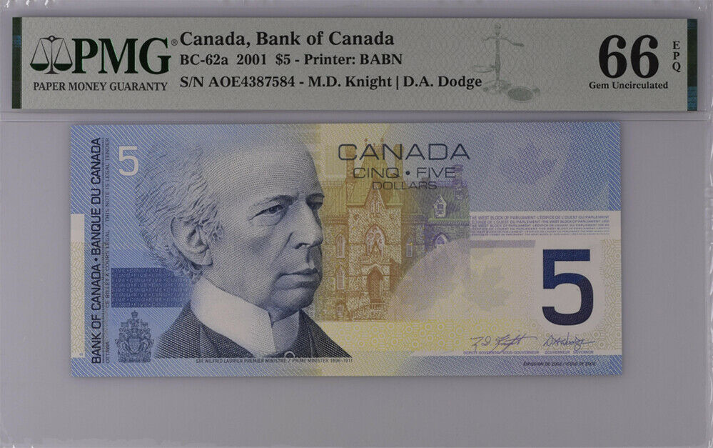 Canada 5 Dollars 2001 P 101 Knight / Dodge Gem UNC PMG 66 EPQ