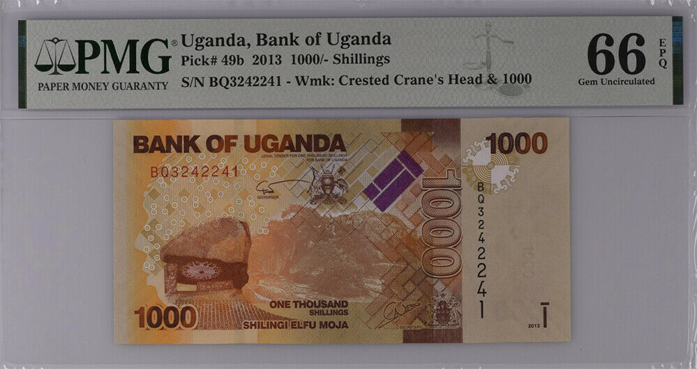Uganda 1000 Shillings 2013 P 49 b Gem UNC PMG 66 EPQ