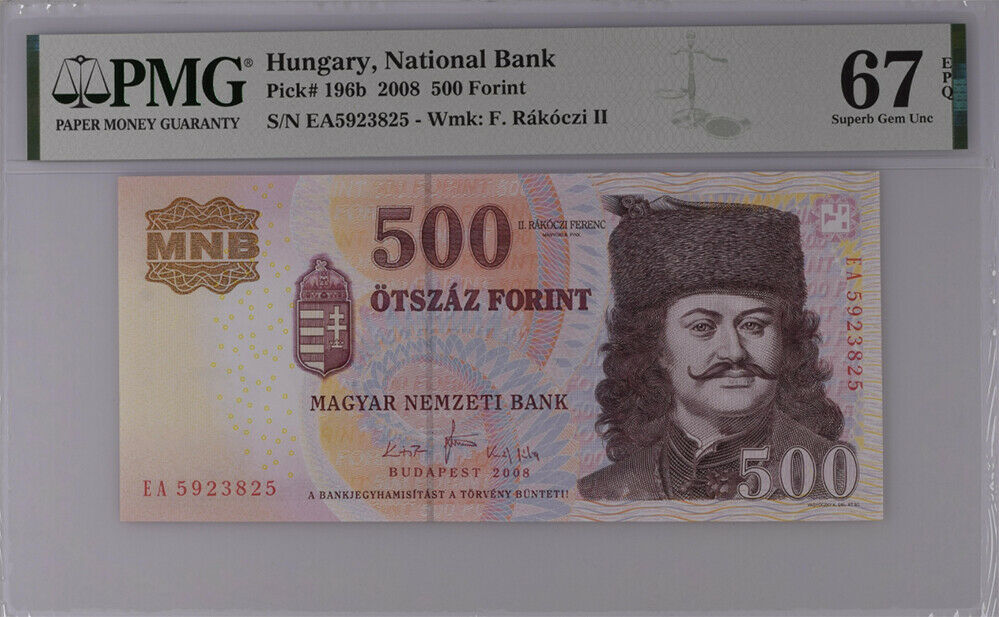 Hungary 500 Forint 2008 P 188 f Superb Gem UNC PMG 67 EPQ Top Pop Wrong label