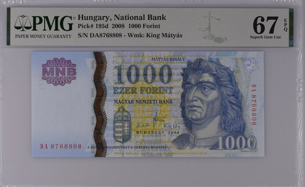 Hungary 1000 Forint 2008 P 195 d Superb Gem UNC PMG 67 EPQ