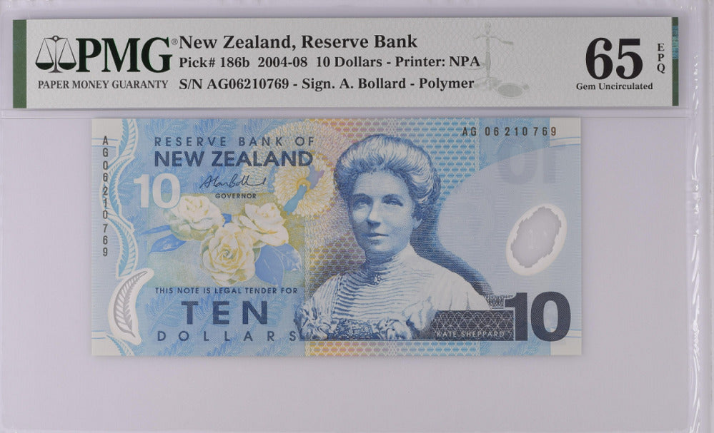 New Zealand 10 Dollars 2004/2008 P 186 b Polymer GEM UNC PMG 65 EPQ