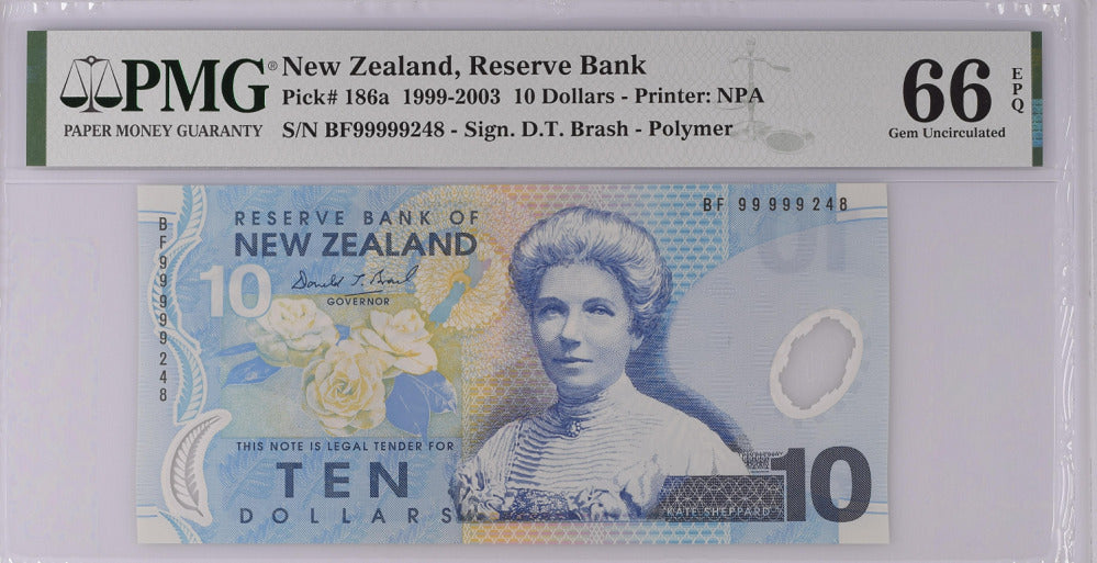 New Zealand 10 Dollars 1999/2003 P 186 a GEM UNC PMG 66 EPQ
