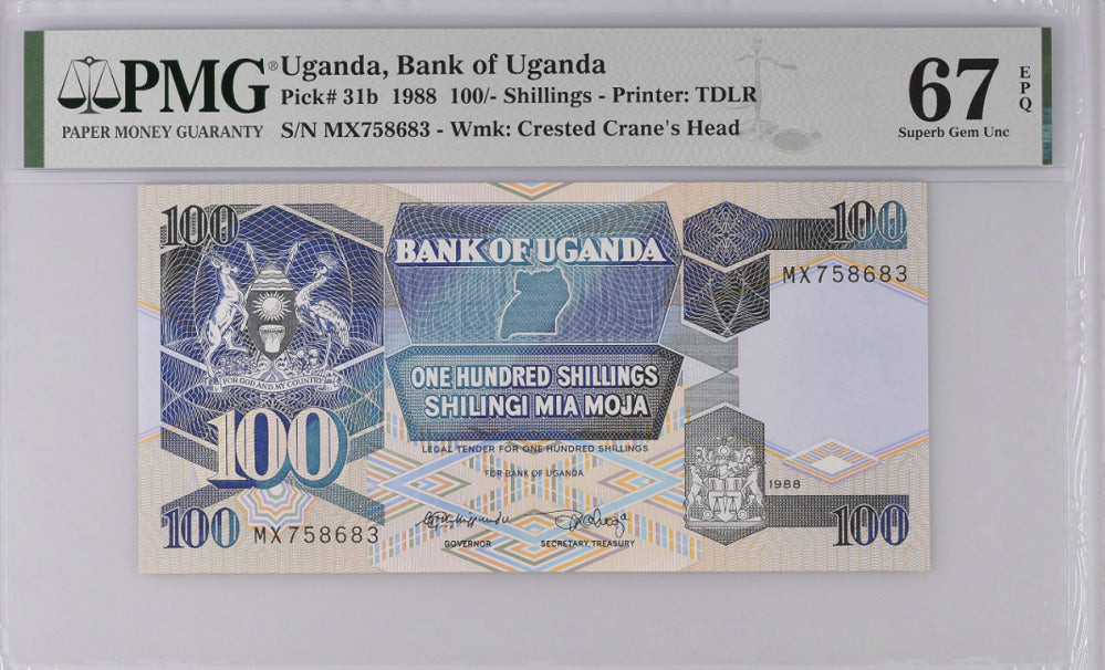 Uganda 100 Shillings 1988 P 31 b Superb Gem UNC PMG 67 EPQ Top Pop