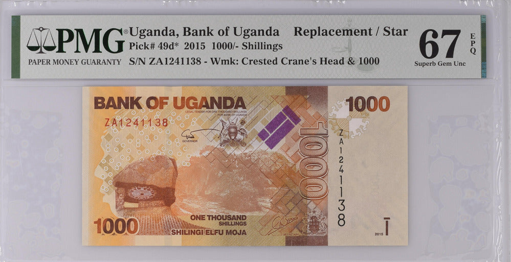Uganda 1000 Shillings 2015 P 49 d* Replacement Superb Gem UNC PMG 67 EPQ Top Pop