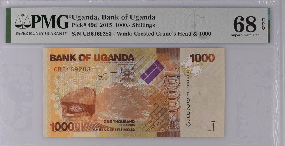 Uganda 1000 Shillings 2015 P 49 d Superb Gem UNC PMG 68 EPQ Top Pop