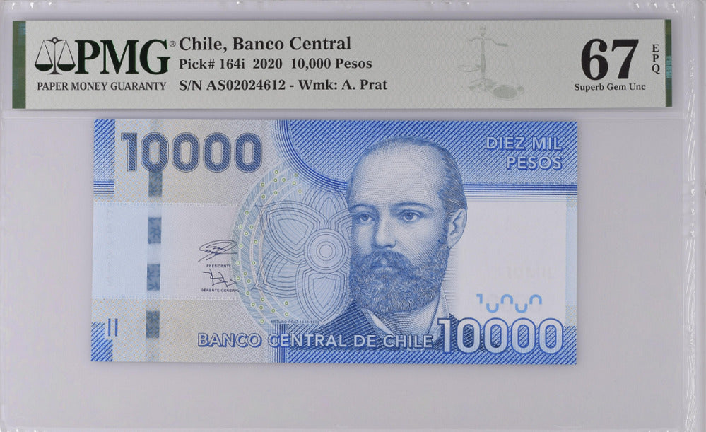 Chile 10000 Pesos 2020 P 164 i Superb Gem UNC PMG 67 EPQ