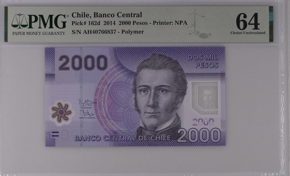 Chile 2000 Pesos 2014 P 162 d Polymer Choice UNC PMG 64 Top Pop