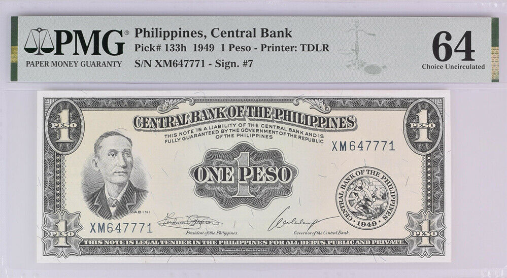 Philippines 1 Peso 1949 P 133 h Choice UNC PMG 64