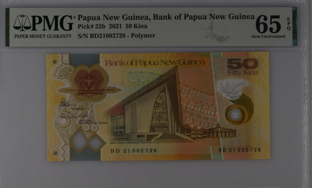 Papua New Guinea 50 Kina 2021 P 52 b Polymer GEM UNC PMG 65 EPQ