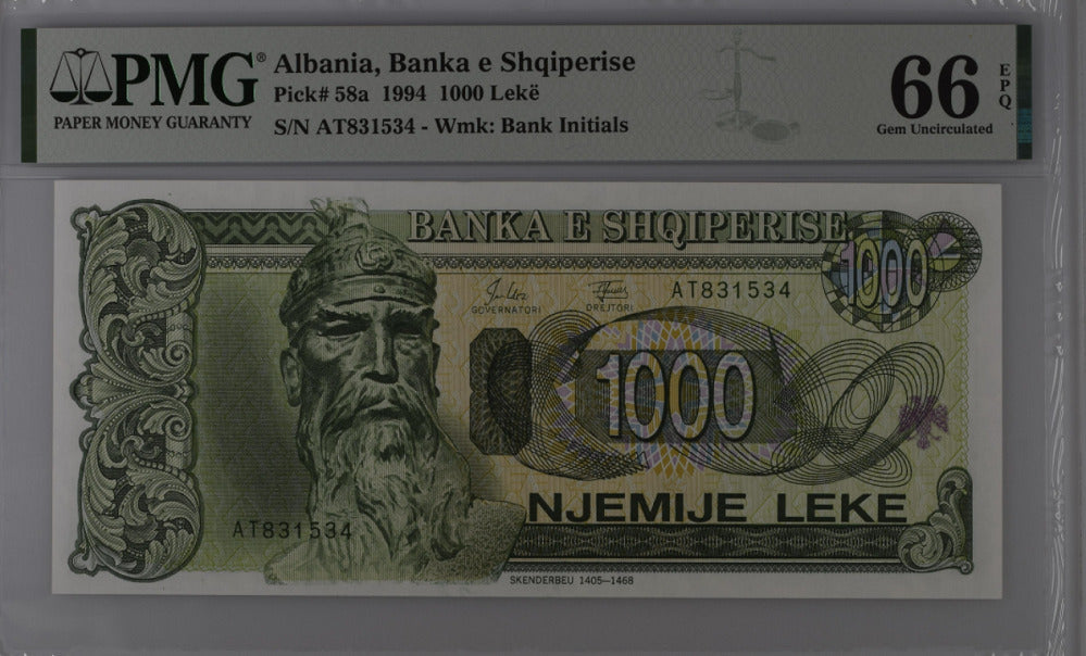 Albania 1000 Leke 1994 P 58 a Gem UNC PMG 66 EPQ