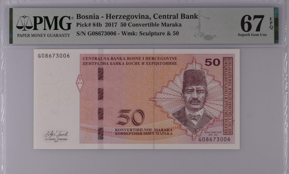 Bosnia  50 Convertible Maraka 2017 P 84 b Superb GEM UNC PMG 67 EPQ Top Pop