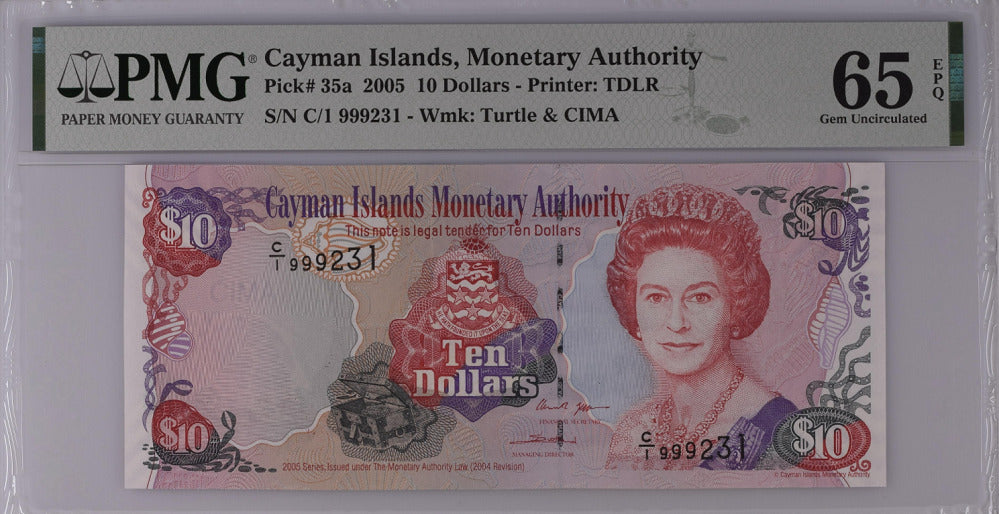 Cayman Islands 10 Dollars 2005 P 35 a Gem UNC PMG 65 EPQ