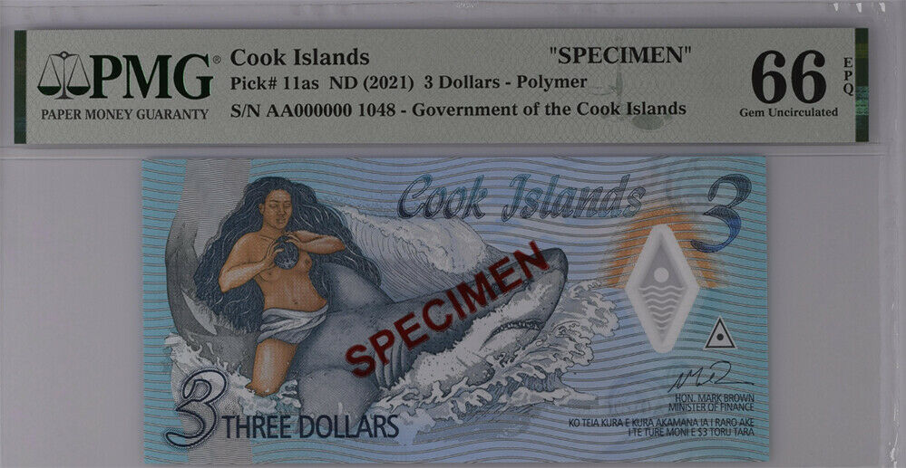 Cook Islands 3 Dollars ND 2021 P 11 s Specimen Gem UNC PMG 66 EPQ