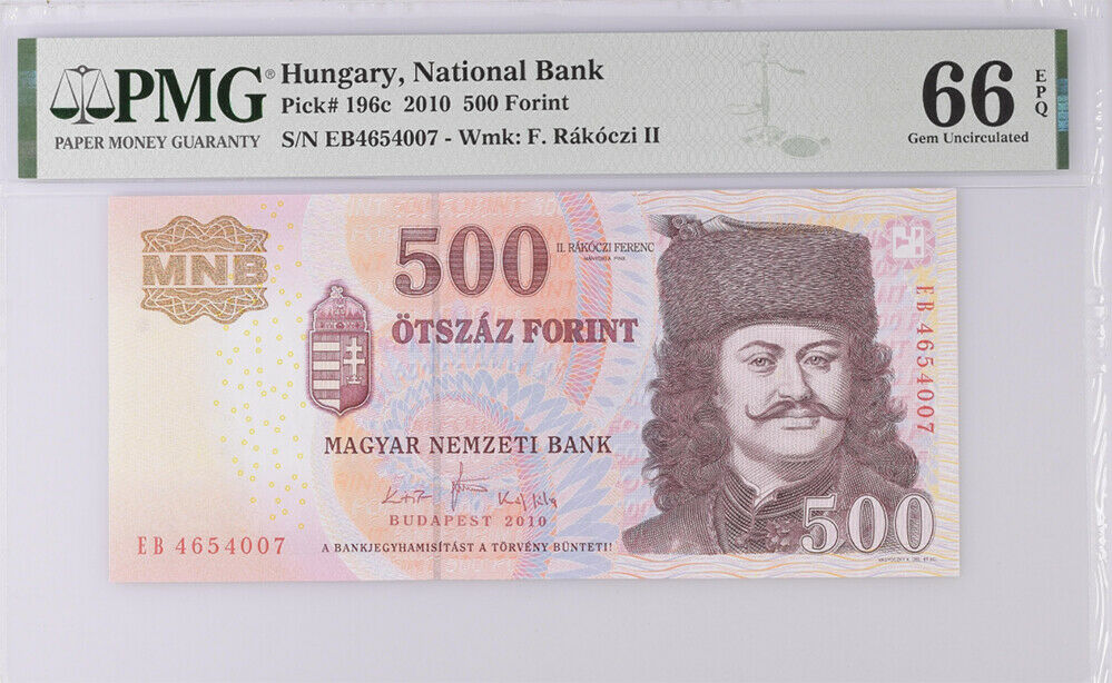 Hungary 500 Forint 2010 P 196 c Gem UNC PMG 66 EPQ