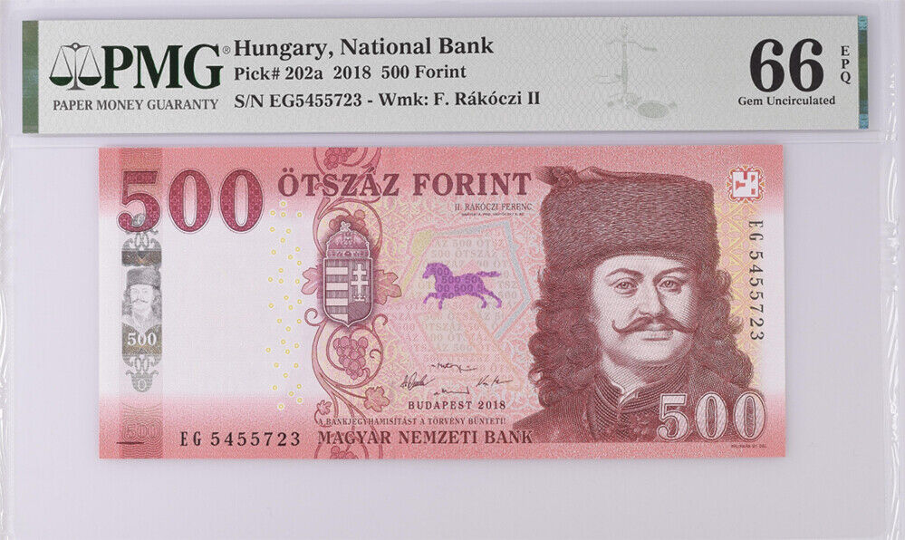 Hungary 500 Forint 2018 P 202 a Gem UNC PMG 66 EPQ