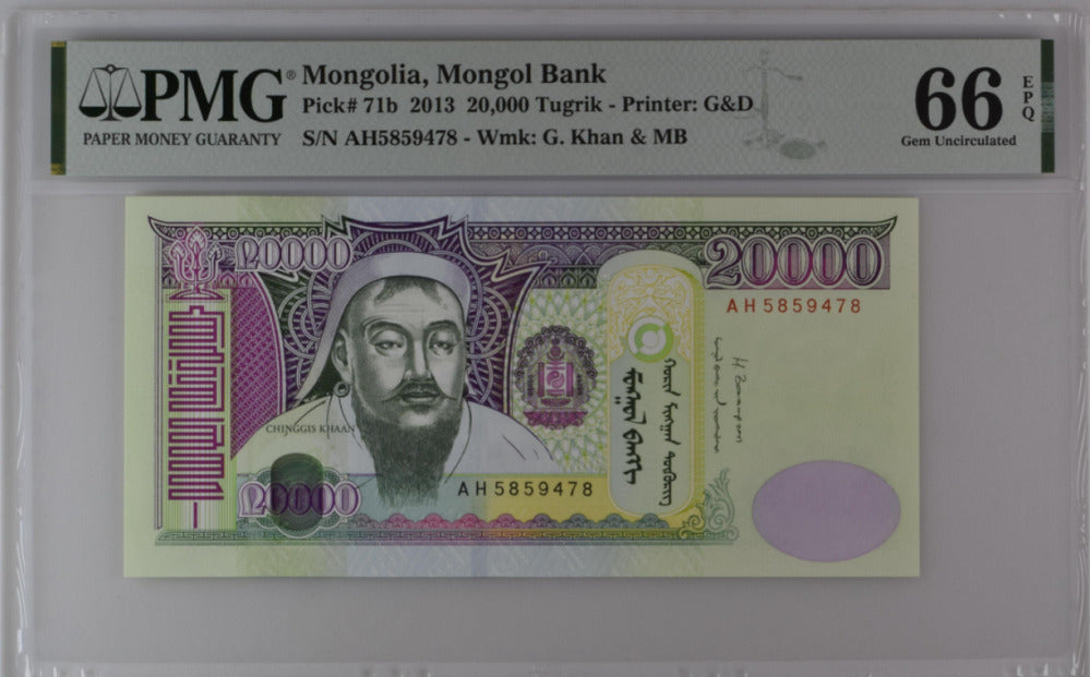 Mongolia 20000 Tugrik 2013 P 71 b GEM UNC PMG 66 EPQ – Noteshobby