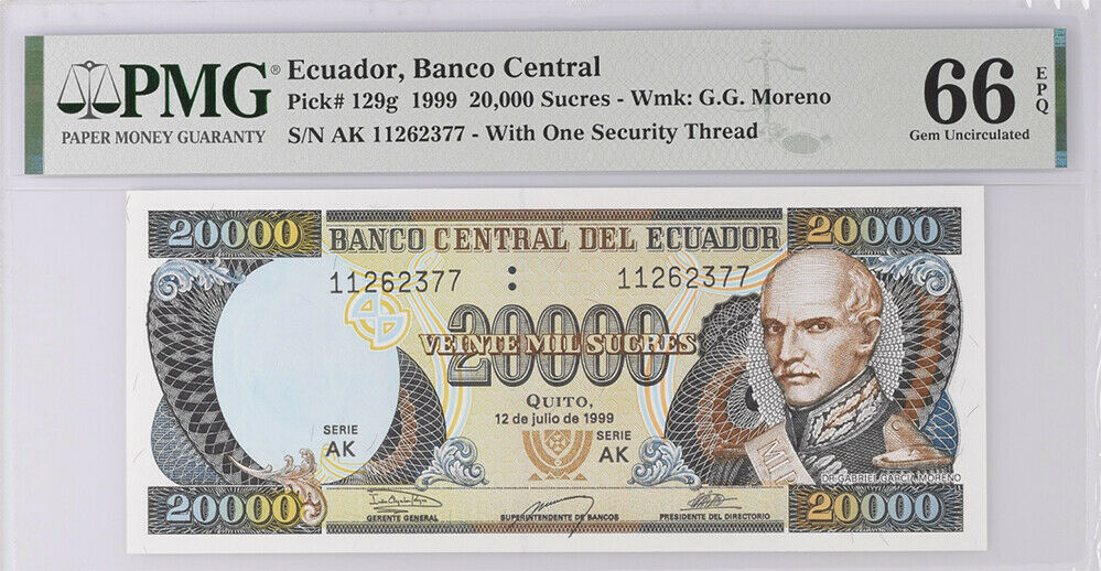Ecuador 20000 Sucres 1999 P 129 g Gem UNC PMG 66 EPQ