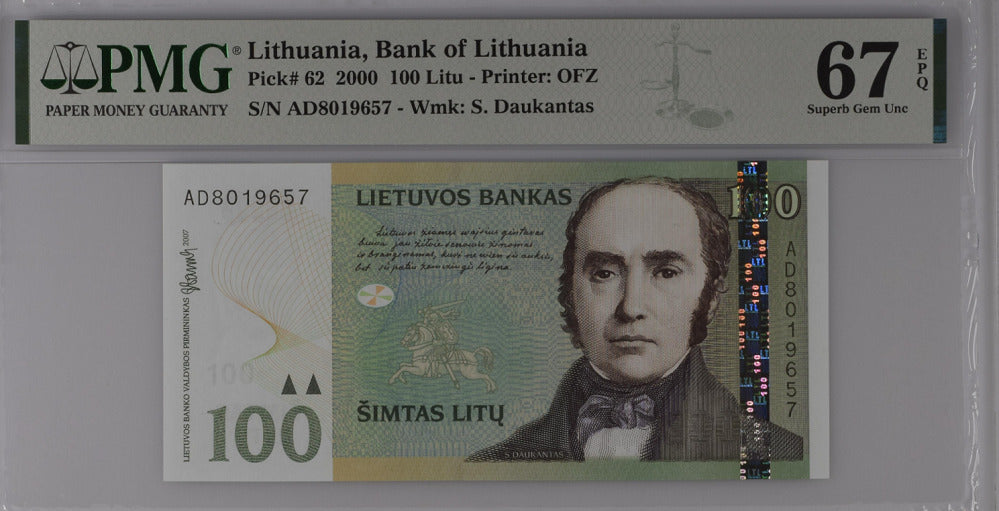 Lithuania 100 Litu 2000 P 62 Superb Gem UNC PMG 67 EPQ