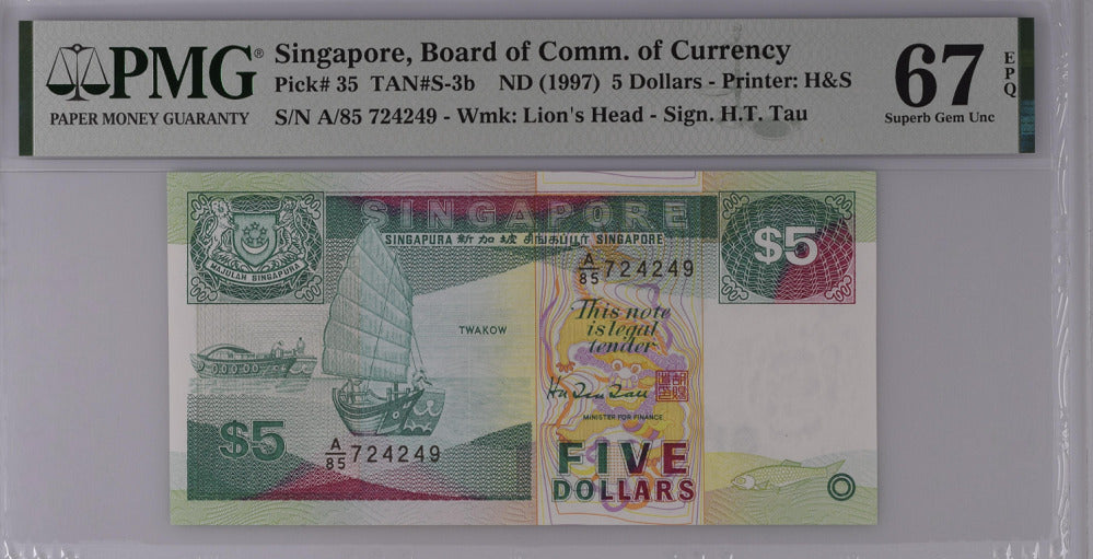 Singapore 5 Dollars ND 1997 P 35 Superb Gem UNC PMG 67 EPQ