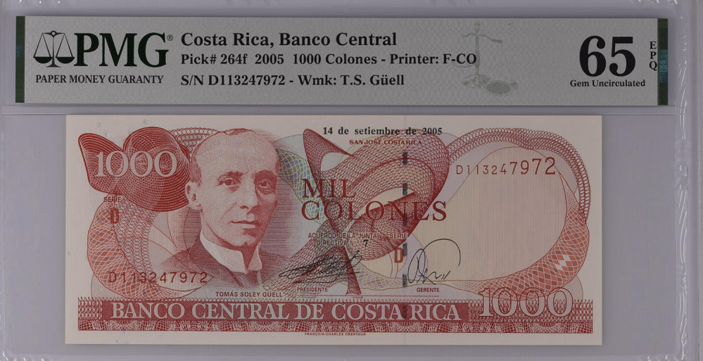 Costa Rica 1000 Colones 2005 P 264 f Gem UNC PMG 65 EPQ