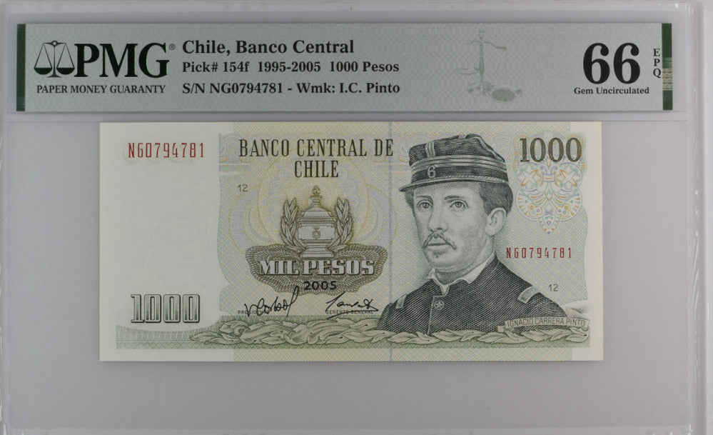 Chile 1000 Pesos 2005 P 154 f Gem UNC PMG 66 EPQ