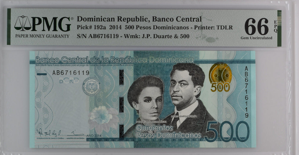Dominican Republic 500 Pesos 2014 P 192 a Gem UNC PMG 66 EPQ