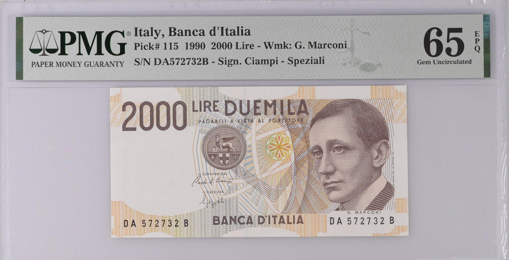 Italy 2000 Lire 1990 P 115 GEM UNC PMG 65 EPQ