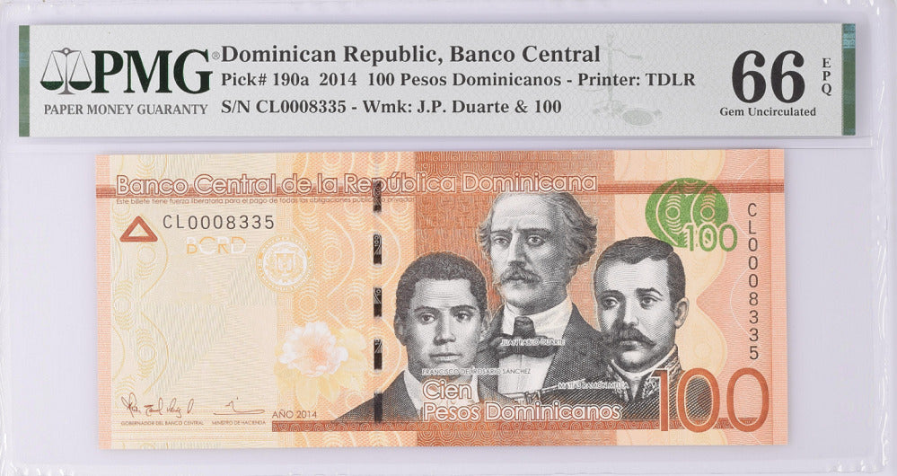 Dominican Republic 100 Pesos 2014 P 190 a Gem UNC PMG 66 EPQ