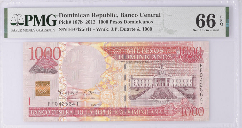 Dominican Republic 1000 Pesos 2012 P 187 b Gem UNC PMG 66 EPQ