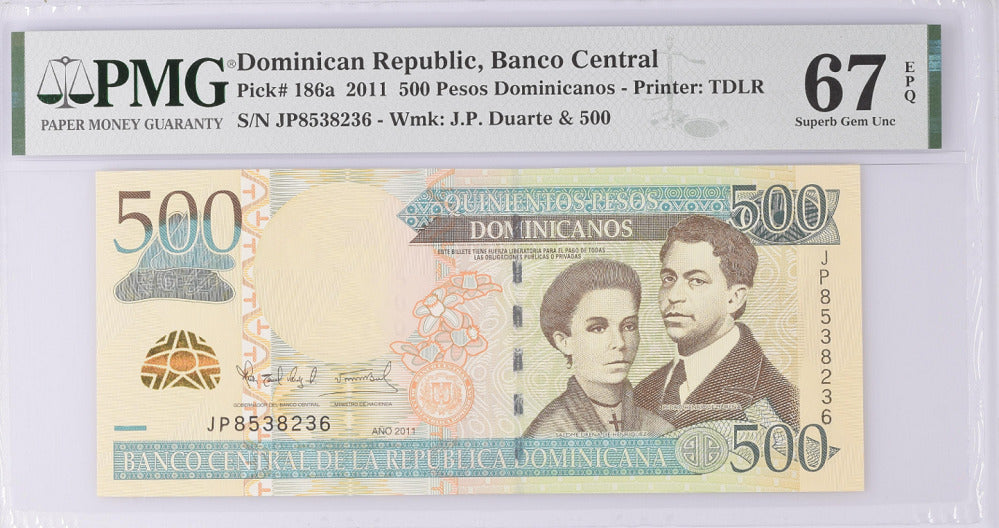 Dominican Republic 500 Pesos 2011 P 186 a Superb Gem UNC PMG 67 EPQ Top Pop